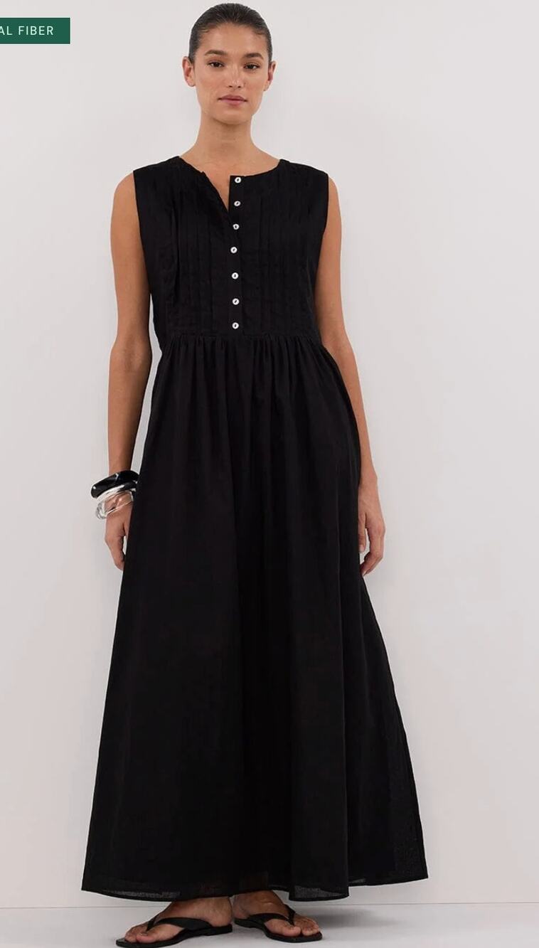 Dissh Dress 4 Lars Black Pintuck Linen Midi Pleated Black Sundress Minimalist